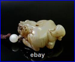 Old Chinese Beautiful Hand Carved Light Celadon Jade Qilin