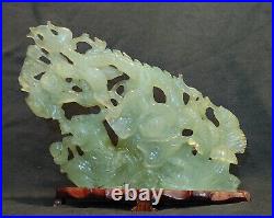Old Chinese Carved Translucent Celadon Mutton Fat Nephrite Jade Sculpture