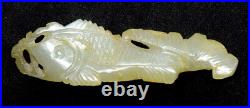 Old Chinese Hand Carved Celadon Nephrite Jade Fish Pendant