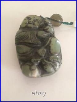 Old Chinese Nephrite Celadon Jade Statue Toggle FAIRY BOYS with monkey