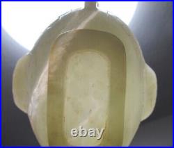 Old Chinese Translucent Celadon White Jade Ceremonial Bowl Cup With Handles