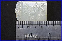 Old Detailed Chinese Hand Carved Celadon Nephrite Jade Pendant