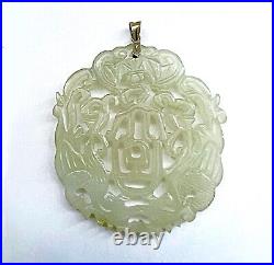 Old Mine Chinese Export Celadon JADE Carved Pendant Amulet 14k