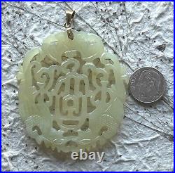 Old Mine Chinese Export Celadon JADE Carved Pendant Amulet 14k