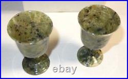 Pair Of Small Chinese Translucent Celadon Spinach Jade Bowl Compote Cups In Box