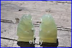 Pair of Chinese Hand Carved Foo Dogs Celadon Nephrite Jade Guardian Lion Dogs