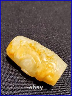 Qing, Chinese antique carved Chilong dragon celadon white jade pendant