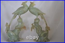 Rare Antique Chinese Export Hand Carving Huge Two Celadon Jade Bird Statue
