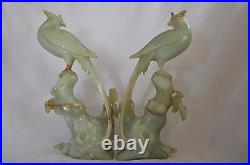 Rare Antique Chinese Export Hand Carving Huge Two Celadon Jade Bird Statue