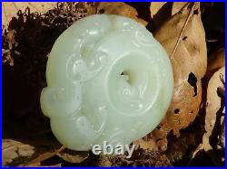 Rare Antique Chinese Handcarved Dragons Celadon White Jade