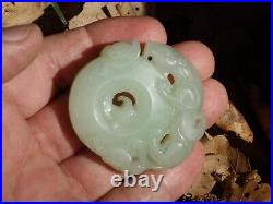 Rare Antique Chinese Handcarved Dragons Celadon White Jade