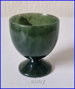 Rare Vintage Miniature Chinese Celadon Deep Green Jade Goblet Cup VGC