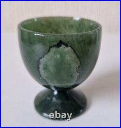 Rare Vintage Miniature Chinese Celadon Deep Green Jade Goblet Cup VGC