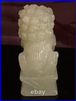 Translucent Celadon Jade Chinese Antique Foo Dog Carving 2.75tall