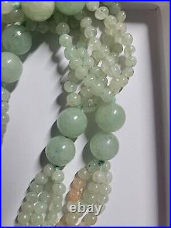 Vintage Celadon Jade Bead Necklace Large & Small Beads 3 Strand 30 Long
