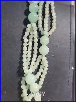 Vintage Celadon Jade Bead Necklace Large & Small Beads 3 Strand 30 Long