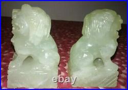 Vintage Chinese Carved Celadon Jade Foo Dog Lion Figurine 3 Tall x 2 Wide