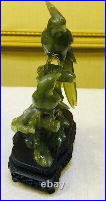 Vintage Chinese Jade Jadeite Hand Carved Double Bird Statue Sculpture