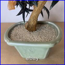 Vintage Large Chinese Jade Quartz Stone Glass Bonsai Tree Celadon Pot