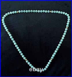 Vintage Mid-20th C. Chinese Pale Celadon Jade & Fluted 14K Gold Bead Necklace