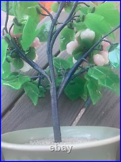 Vintage Oriental Asian Jade Glass Flowering Bonsai Tree Celadon With Markings