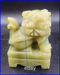 Vintage Pair Celadon Jade Foo Dog Bookends Statue Carved Chinese Green 5