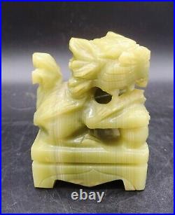 Vintage Pair Celadon Jade Foo Dog Bookends Statue Carved Chinese Green 5