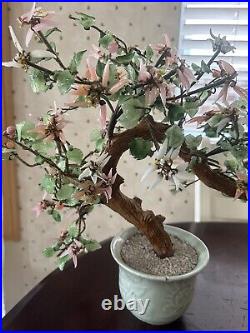X Large Chinese Jade Quartz Stone Glass Bonsai Tree Celadon Pot 23 X 16 X 10
